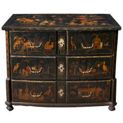 Japanned Bow Front Chest of Drawers. Dutch, Mid 18th Century