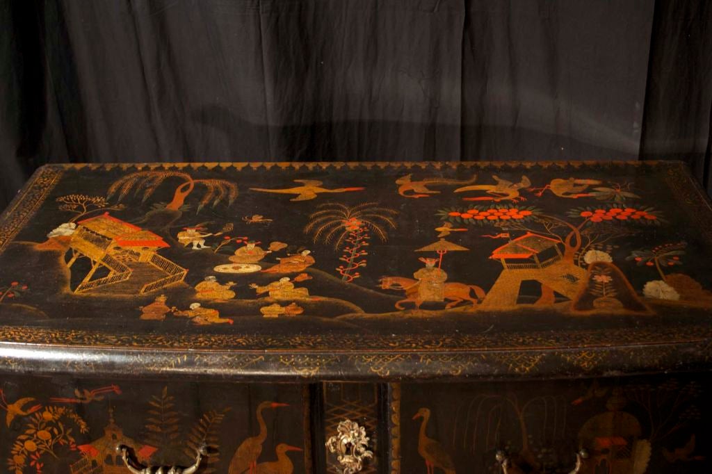 Baroque Japanned Bow Front Chest of Drawers. Dutch, Mid 18th Century