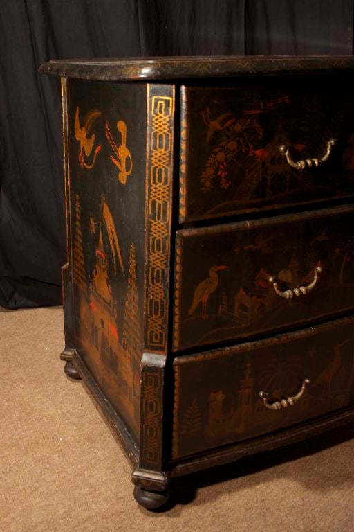Japanned Bow Front Chest of Drawers. Dutch, Mid 18th Century 1