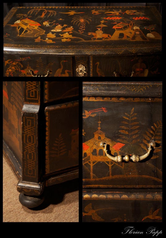 Japanned Bow Front Chest of Drawers. Dutch, Mid 18th Century 2