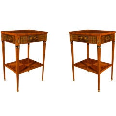 Pair Dutch Neoclassical Side Tables In Tulipwood With Lacquer Panels