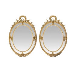 Pair Louis XVI Style Oval Mirrors