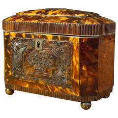 Antique Pressed Tortoiseshell Rectangular Tea Caddy, circa 1820