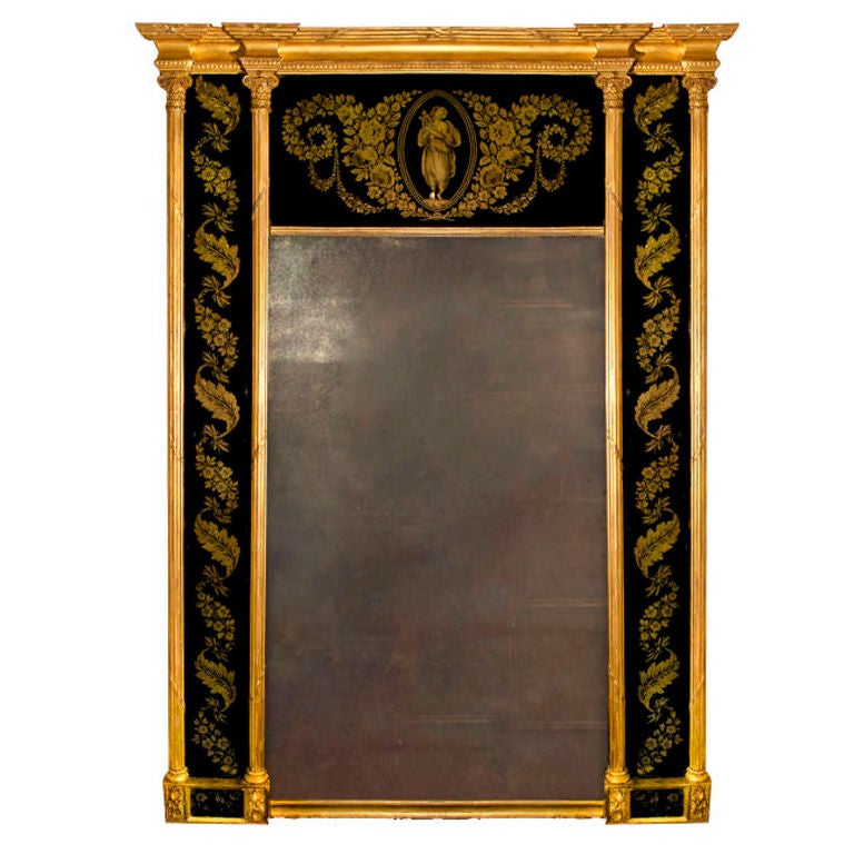 Regency Gilded Verre Églomisé Mirror Attributed to Fentham, English, circa 1810 For Sale