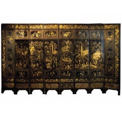Antique Chiense Lacquer Eight Panel Screen