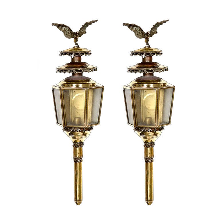 Pair English Brass Coach Lanterns