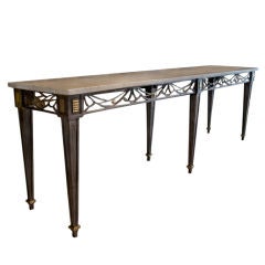 French Wrought Iron Console after Stubes, marble top, Circa 1930s