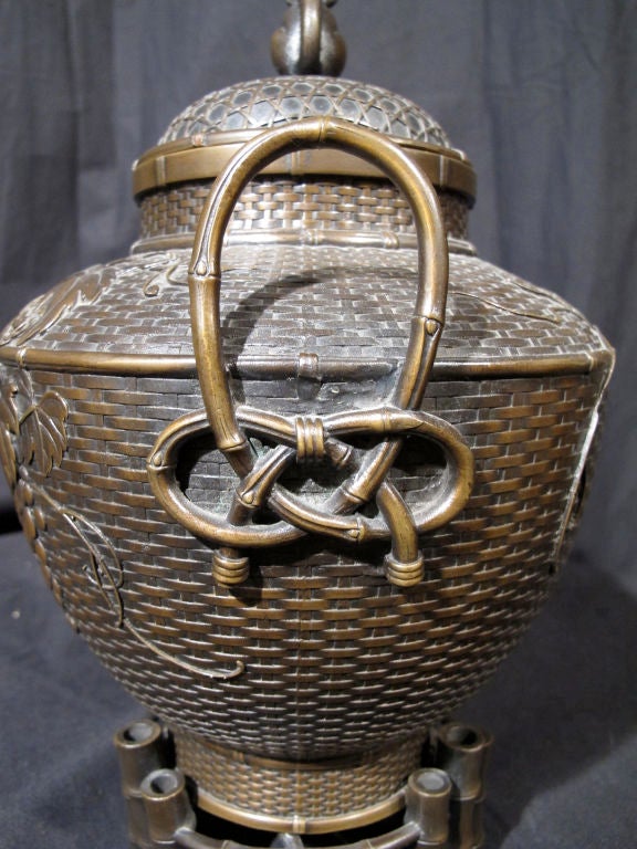 19th Century Meiji Bronze Basket, circa 1880