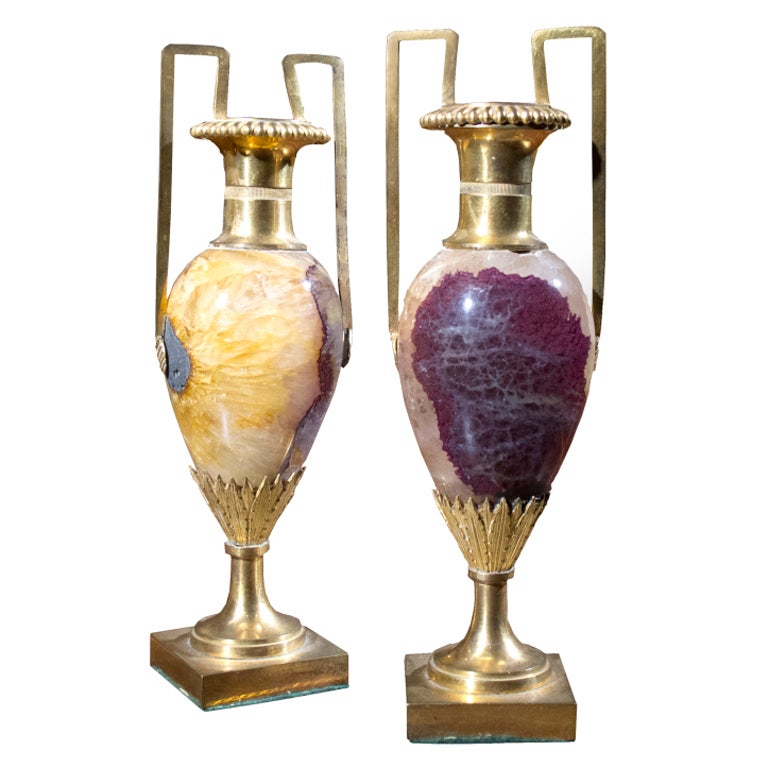 Small Pair of Swedish Blue John Ormolu Urns, Early 19th Century For Sale