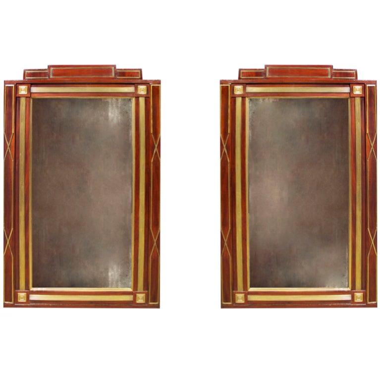 Pair of Neoclassical Mahogany Mirrors with Brass Details, Russian, circa 1820 For Sale
