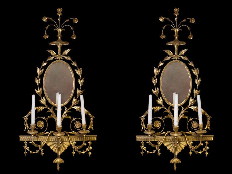 Neoclassical Pair George Iii Style Giltwood Sconces Mid 19th Century