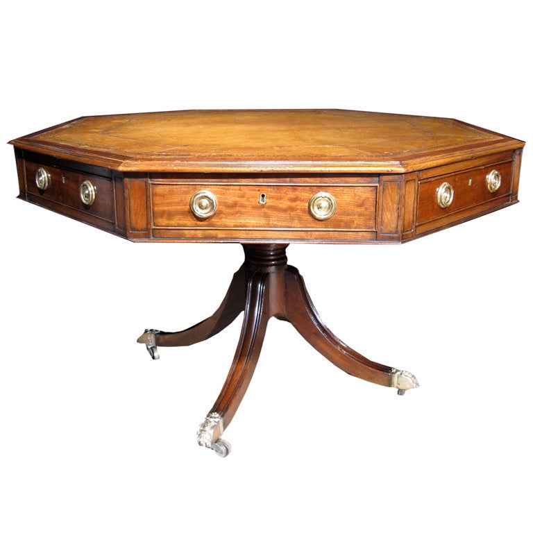 Octagonal Regency Style Library Drum Table. English, Mid 19th Century