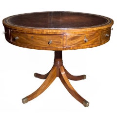 Handsome George III Inlaid Mahogany Drum Table, English Circa 1800