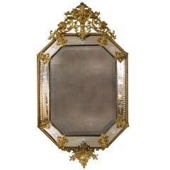Lavish Ornamented Metal and Etched Glass Mirror, Continental 20th C