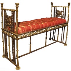 Richly Ornamented Parcel-Gilt Wrought Iron Bench, Circa 1900