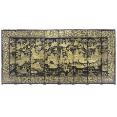 Antique Chinese Lacquer Eight-Panel Screen. Early 19th Century