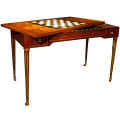 Louis XVI Brass-Inlaid Mahogany Tric Trac Table, Ebony & Ivory inlays. Circa 17 