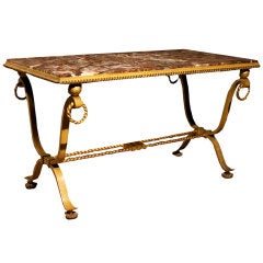 Gilded Iron and Marble Top Coffee Table after Stubes - French circa 1940