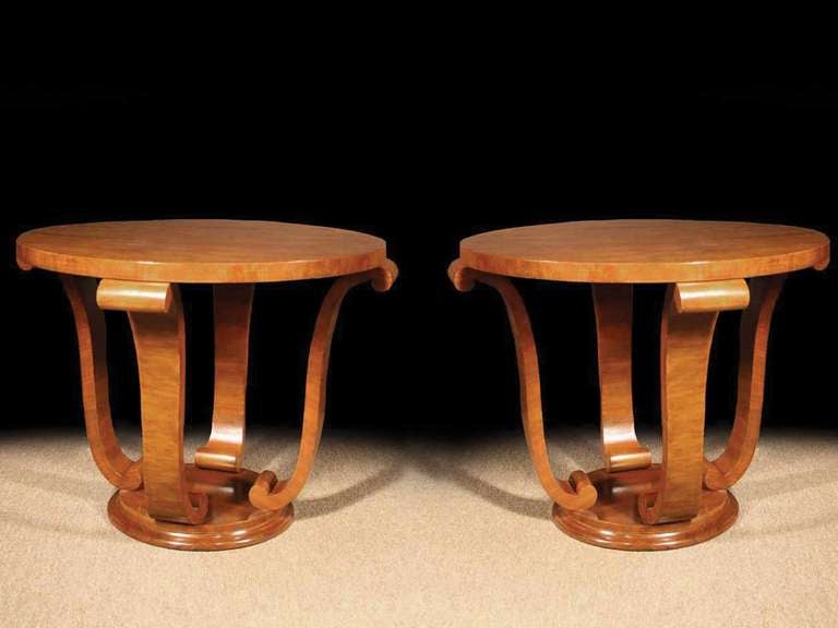 Pair of Walnut Art Deco Style Round Tables 1