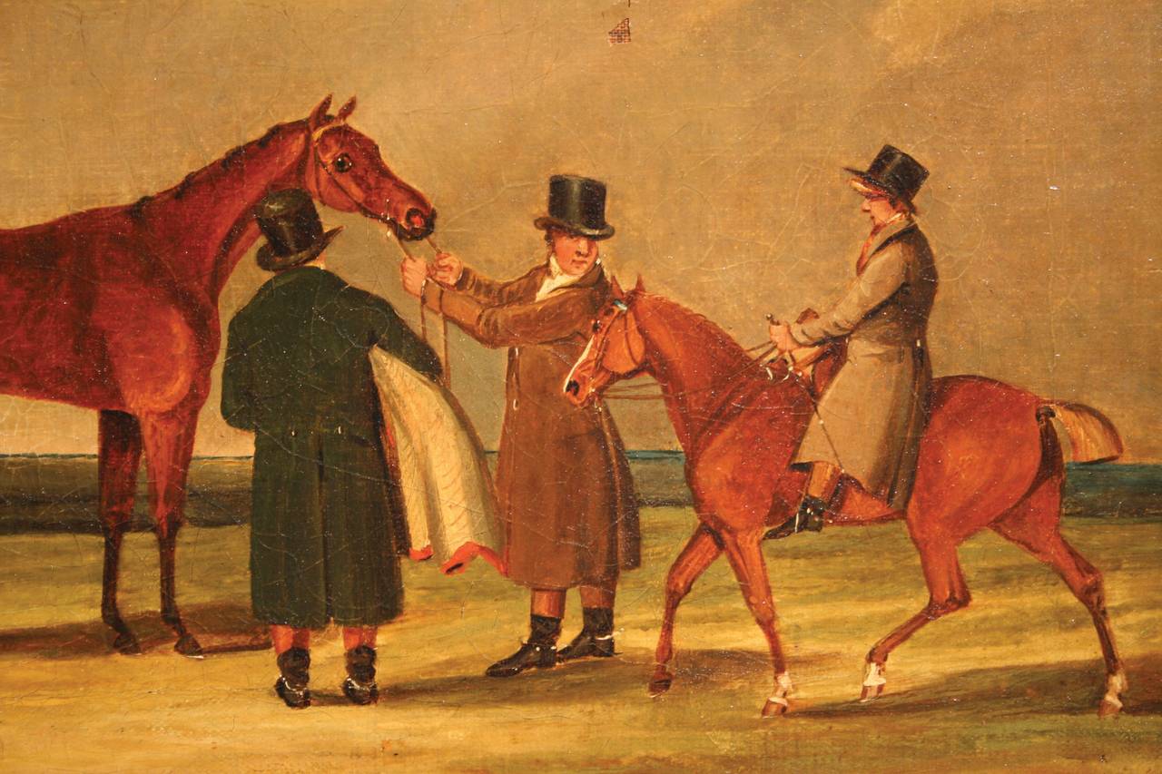 # T161 - An excellent pair of Equestrian sporting paintings after Henry Alken. Alken had a huge following amongst the noble gentlemen engage in rural sports. He went from one County to the next painting the well known race horses, Masters of all the
