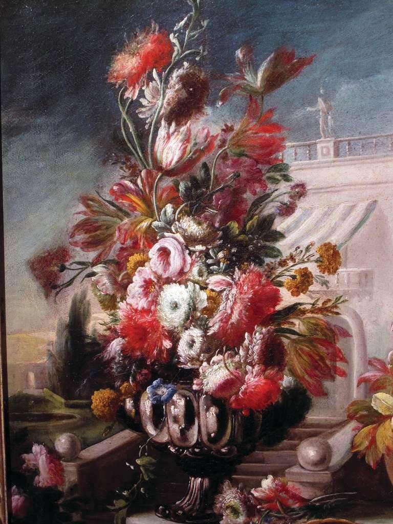 Pair of Floral Still Lifes After Nicola Casissa, Italian 18th Century In Excellent Condition For Sale In New York, NY