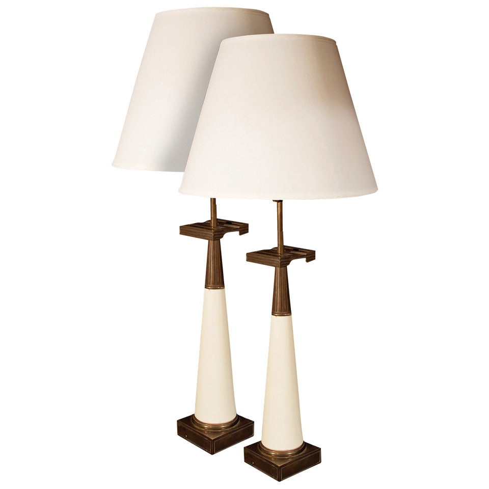 Pair of Greek Key Table Lamps by Stiffel circa 1960