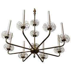 Vintage Eight-Light Brass Chandelier by Lightolier in the Style of Tynell, circa 1960