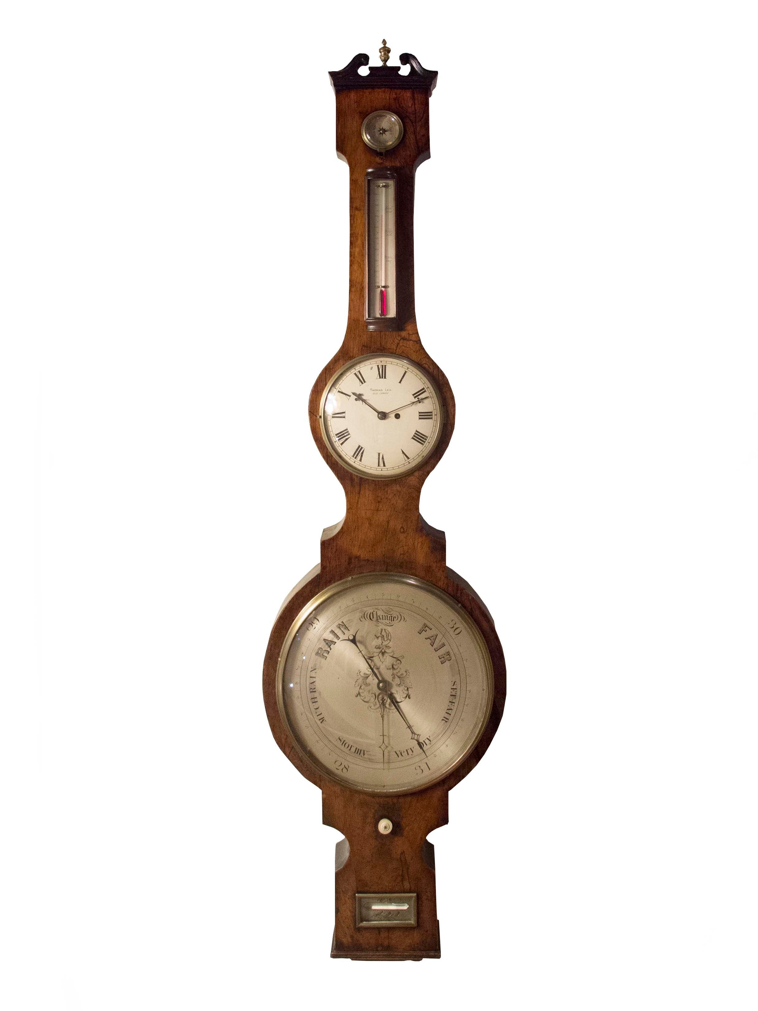 English Wheel Barometer Clock