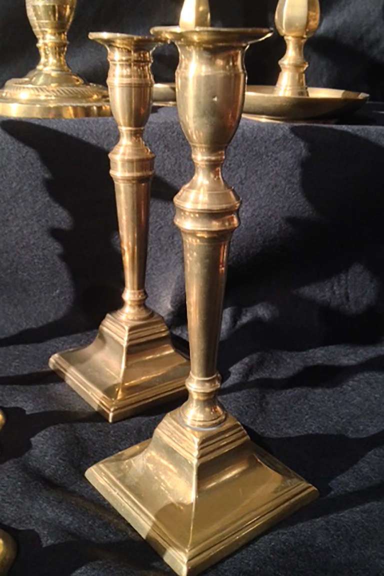 Set of Seven Pairs Brass Candlesticks, 18th-19th Century For Sale 1