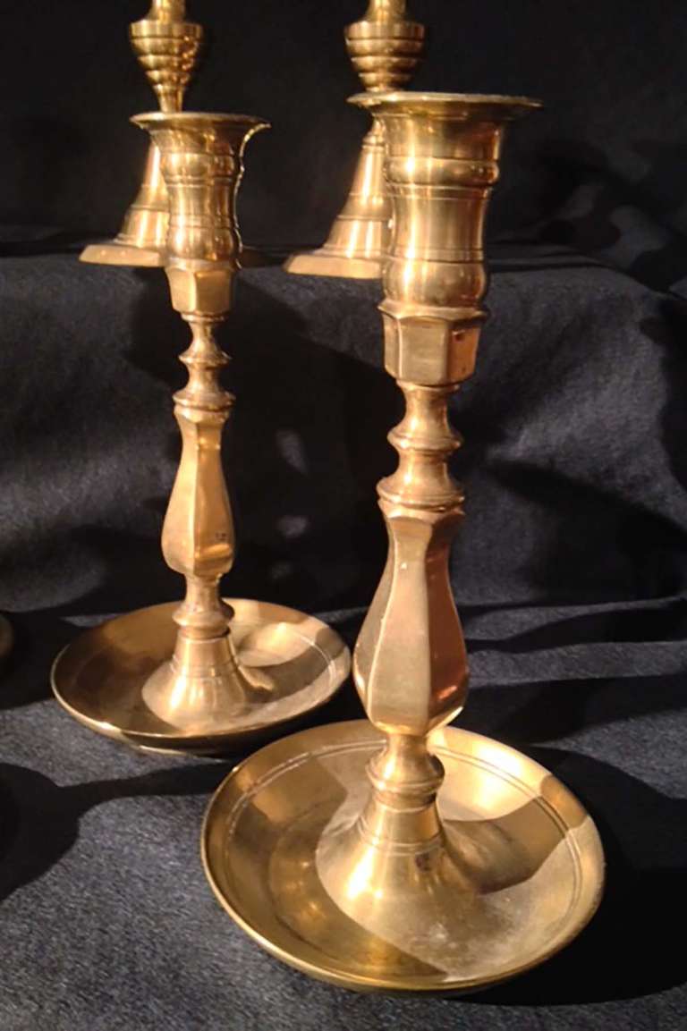 Set of Seven Pairs Brass Candlesticks, 18th-19th Century For Sale 2