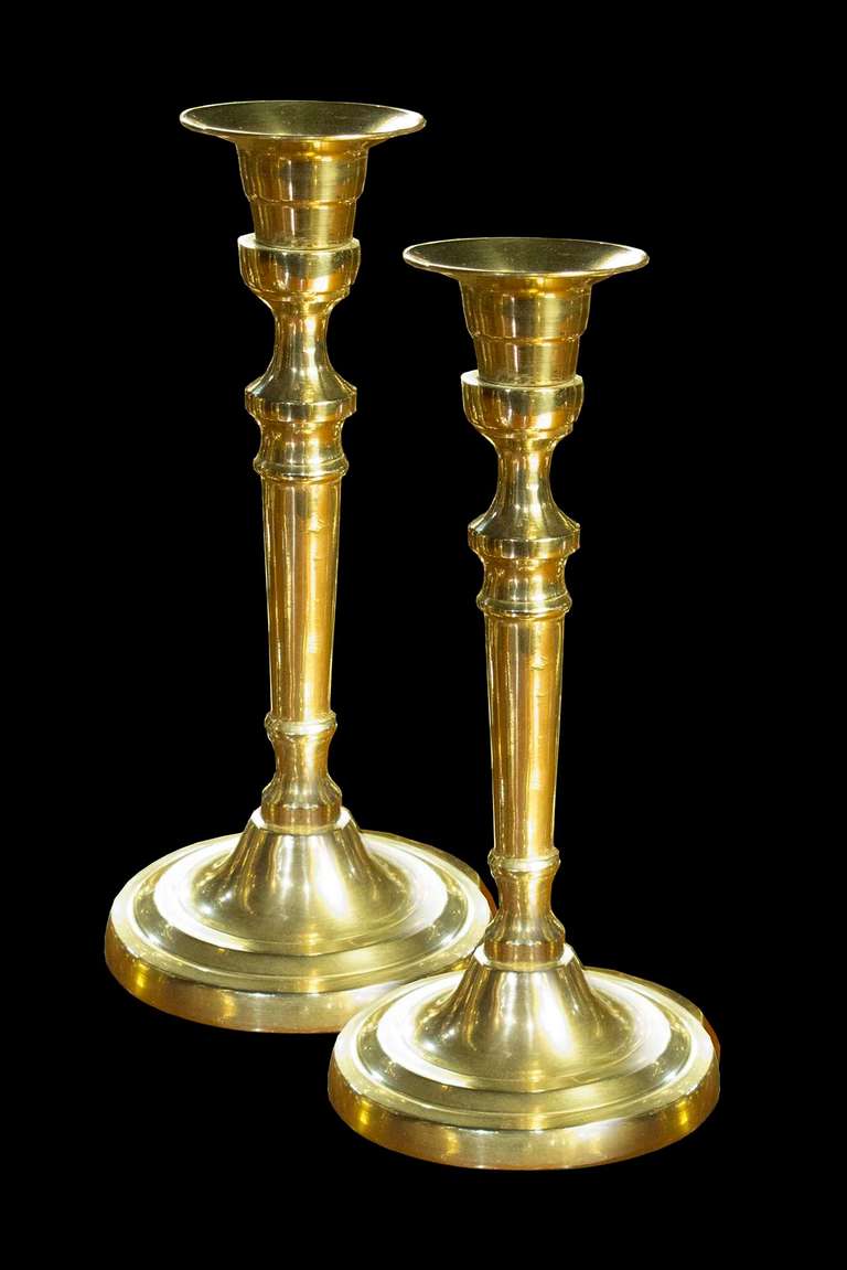 Set of Seven Pairs Brass Candlesticks, 18th-19th Century For Sale 3