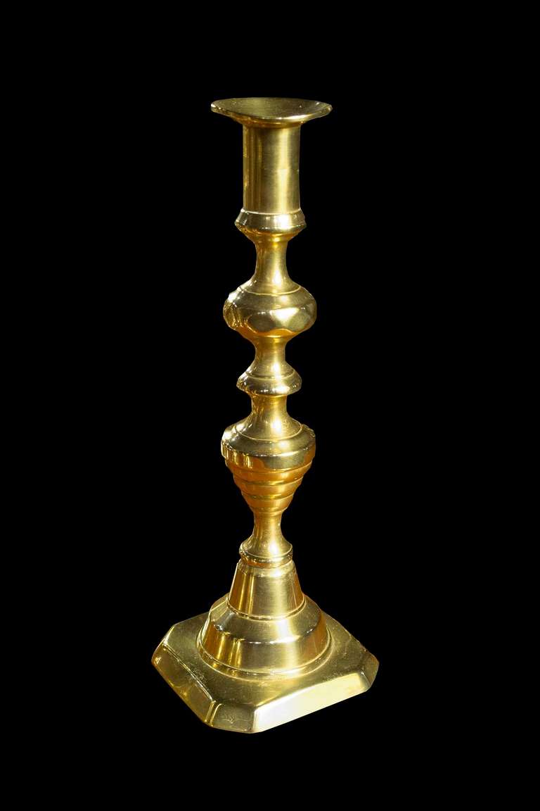 Set of Seven Pairs Brass Candlesticks, 18th-19th Century For Sale 4