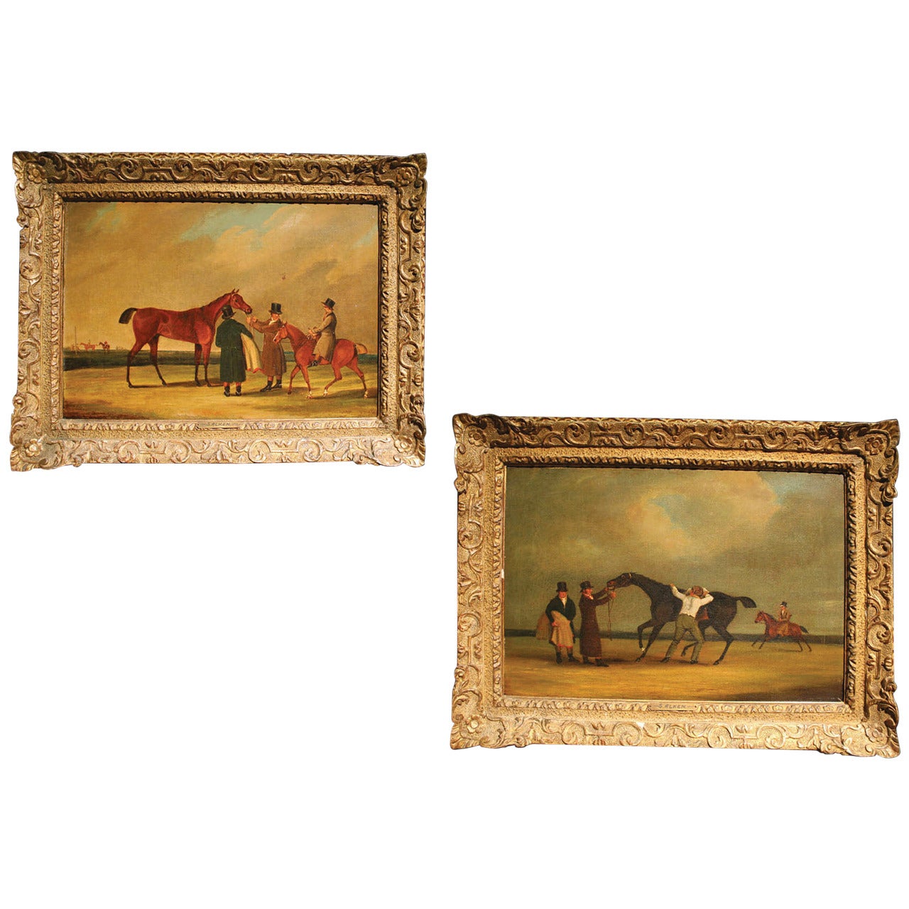 Pair of Equestrian Paintings, Early 19th Century For Sale