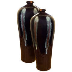 Black Lacquer Vases 20th Century, Pair