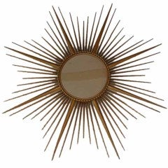 Chaty Vallauris Brass Sunburst Mirror, French C 1950