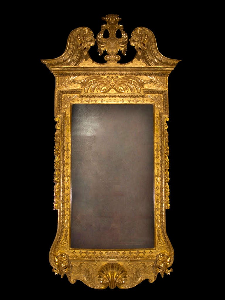 British George II Carved and Gilt Wall Mirror, circa 1730