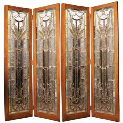 Four Panel Mosaic Glass Screen Early 20th Century