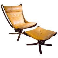 Sigurd Ressel Leather Falcon Chair & Ottoman for Vatne Mobler 20th Century