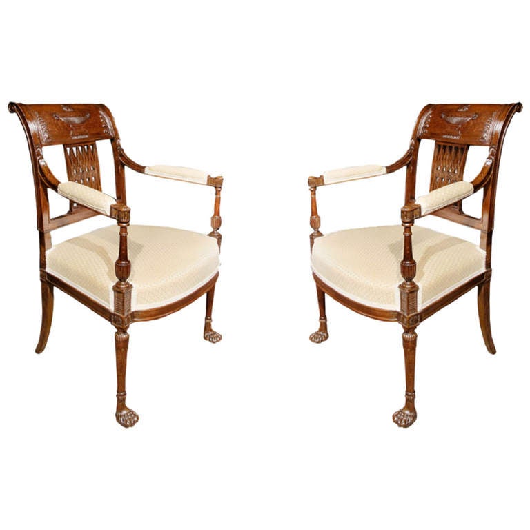 Pair of Directoire Neoclassical French Armchairs, circa 1800