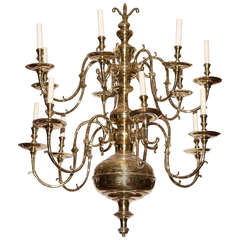 Anglo-Dutch Baroque Style Brass Fourteen-Light Chandelier 20th Century