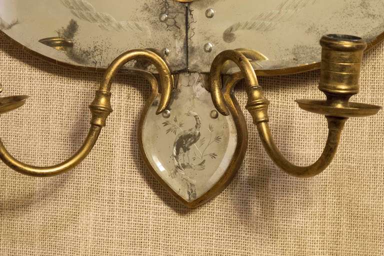 Pair of Venetian Etched Glass Sconces In Good Condition For Sale In New York, NY