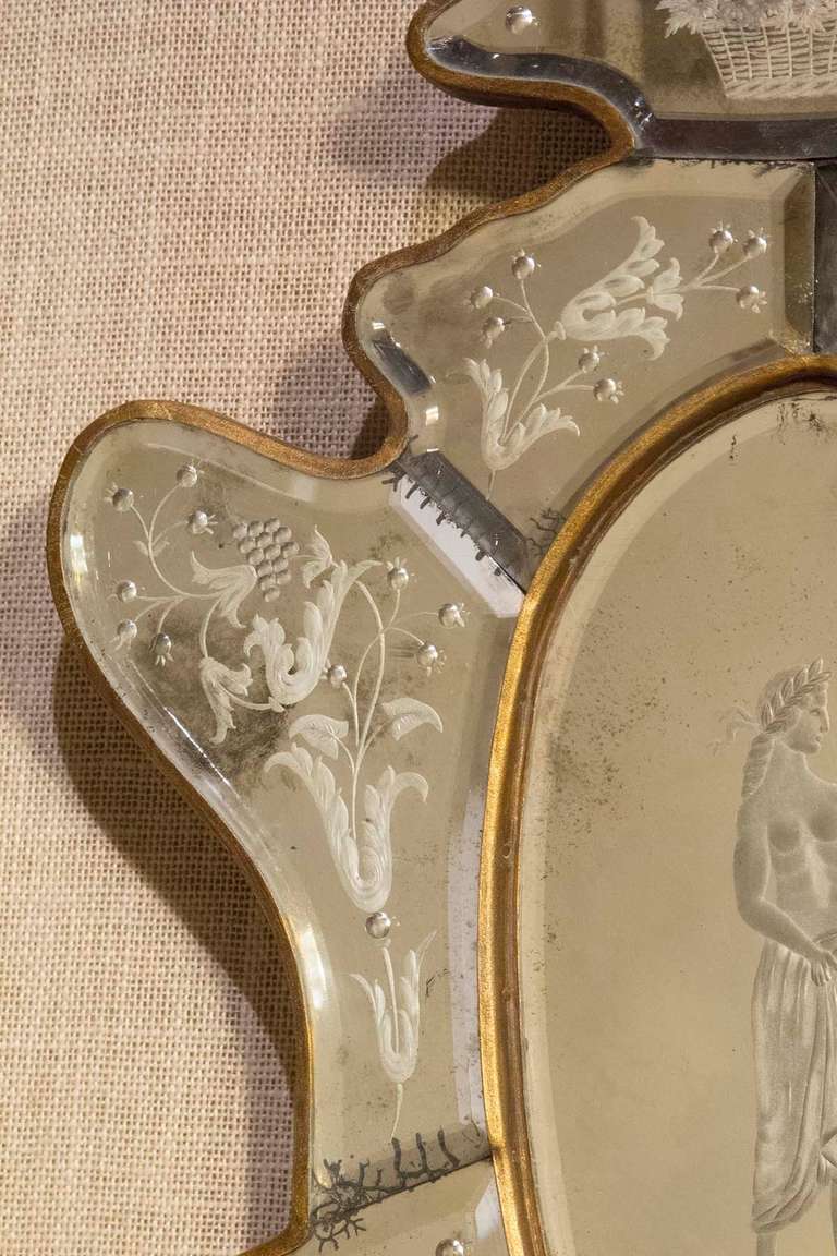 Pair of Venetian Etched Glass Sconces For Sale 1