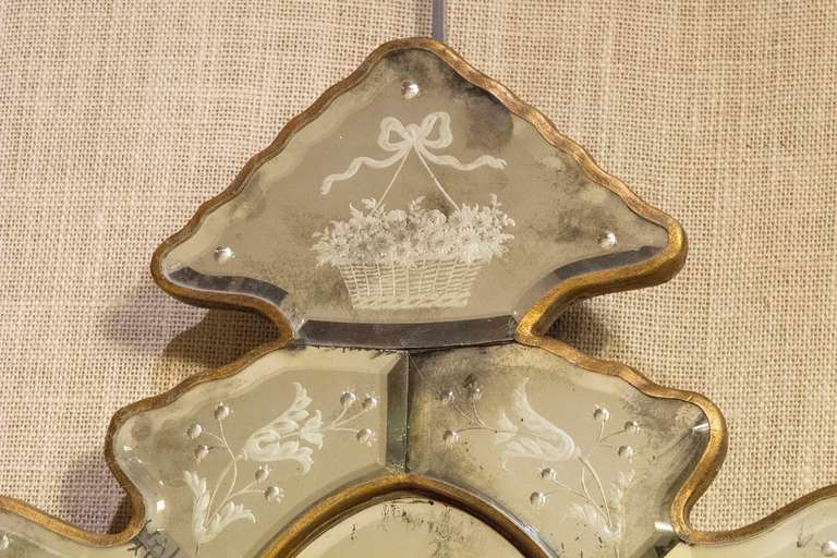 Pair of Venetian Etched Glass Sconces For Sale 2