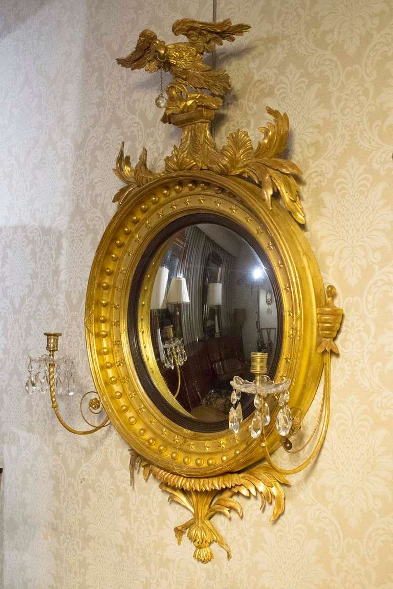 English Regency Gilt-Wood Convex Mirror circa 1815