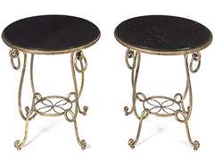 Vintage PAIR Gilt Iron Occasional Tables in the manner of René Prou circa 1940