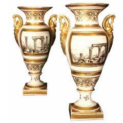 Pair of Paris Porcelain En Grisaille Vases, French, circa 1830