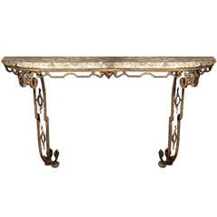 Vintage Poillerat Style Wrought Iron Console Table. Circa 1940