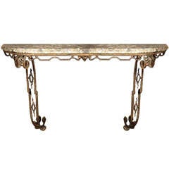 Poillerat Style Wrought Iron Console Table. Circa 1940