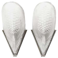 PAIR Art Deco Frosted Glass Sconces in the Style of Lalique. C1930