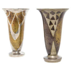 PAIR Art Deco Metal Vases by Jacques Douau. C1930